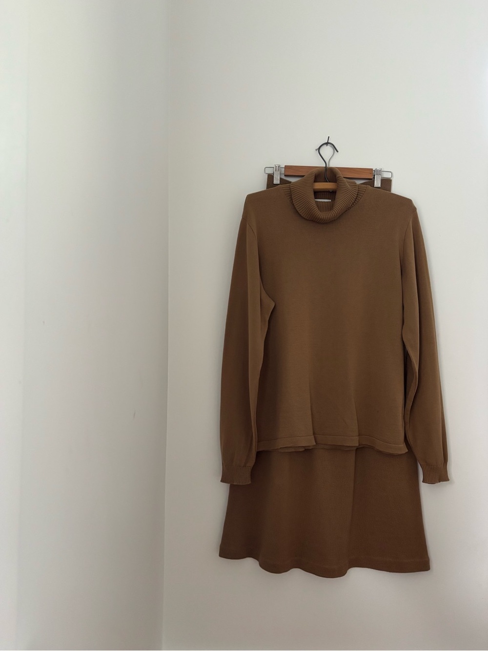 Vintage cotton knit skirt and loose turtleneck sweater set 1990s made in Canada